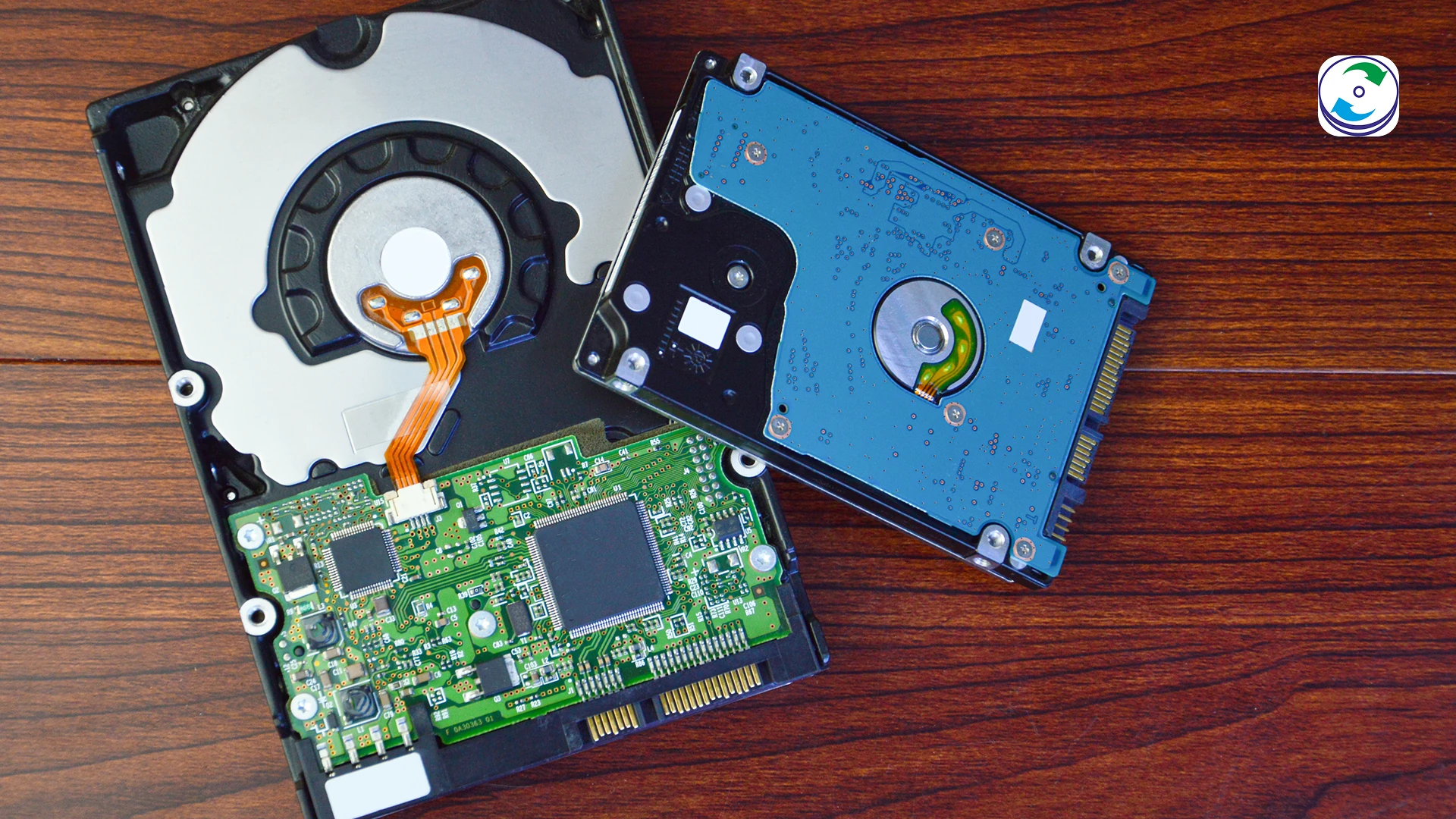 A split image showcasing the internal components of a spinning hard drive on one side and the sleek chips of a solid-state drive on the other, emphasizing the contrast in technology.