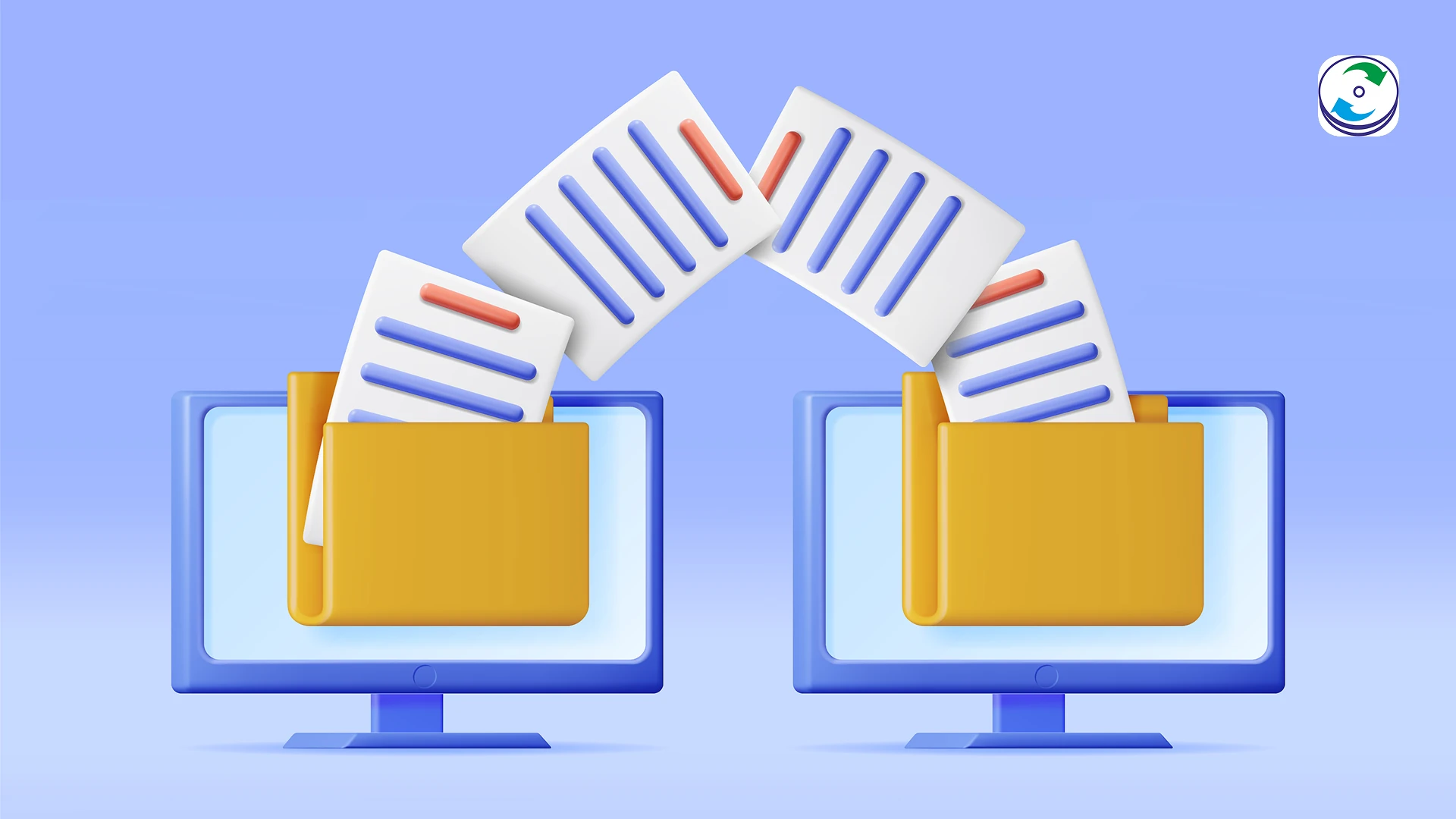 A visual representation of a fragmented, corrupted digital file icon transforming into a clean, new, healthy file icon, symbolizing the repair process of a PST file.