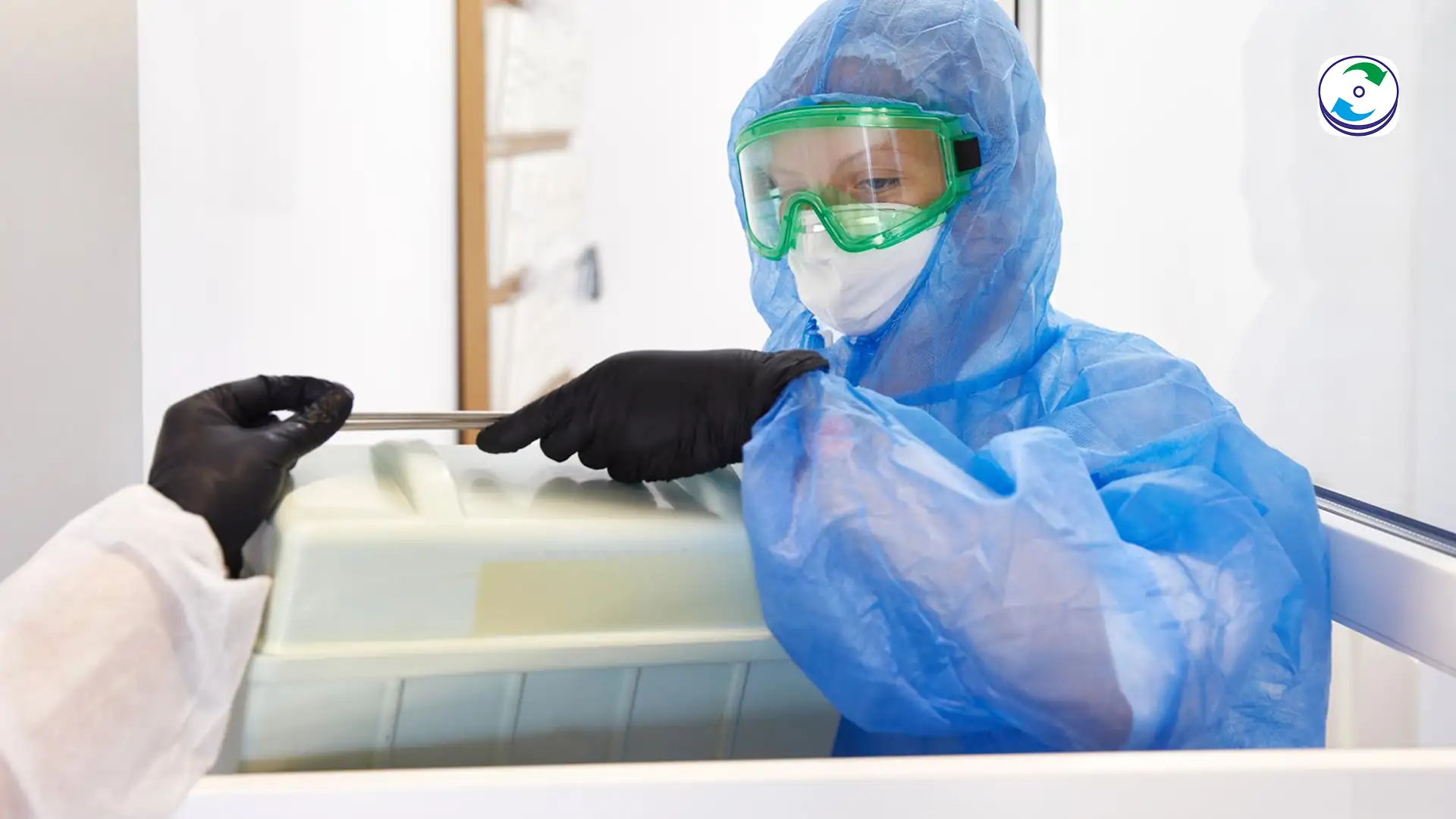 A technician using specialized tools to handle platters from a high-density, hermetically sealed helium hard drive in a Class 100 Cleanroom.