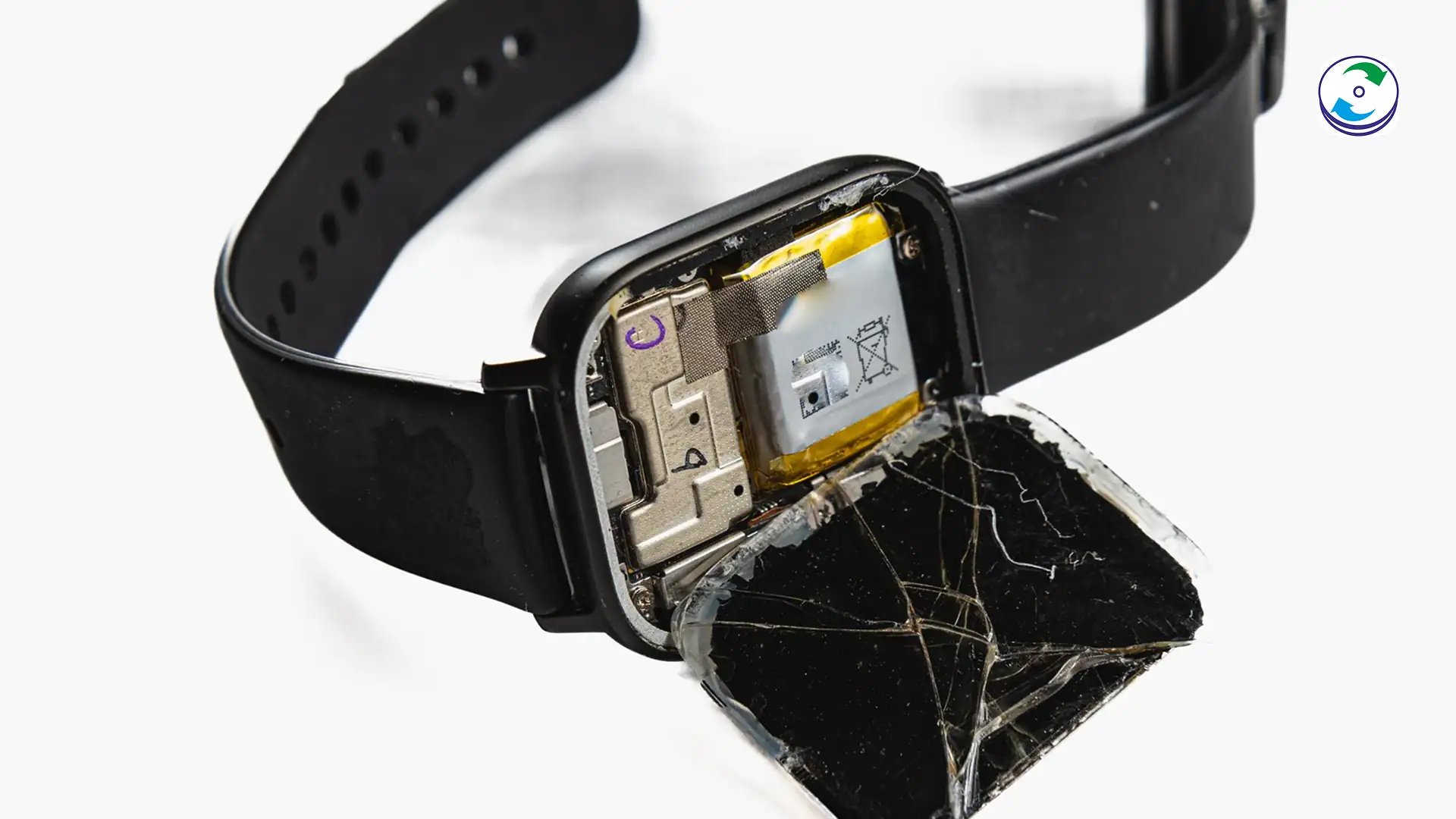 Micro-soldering technician using a stereo microscope to solder wires onto a tiny smartwatch PCB.
